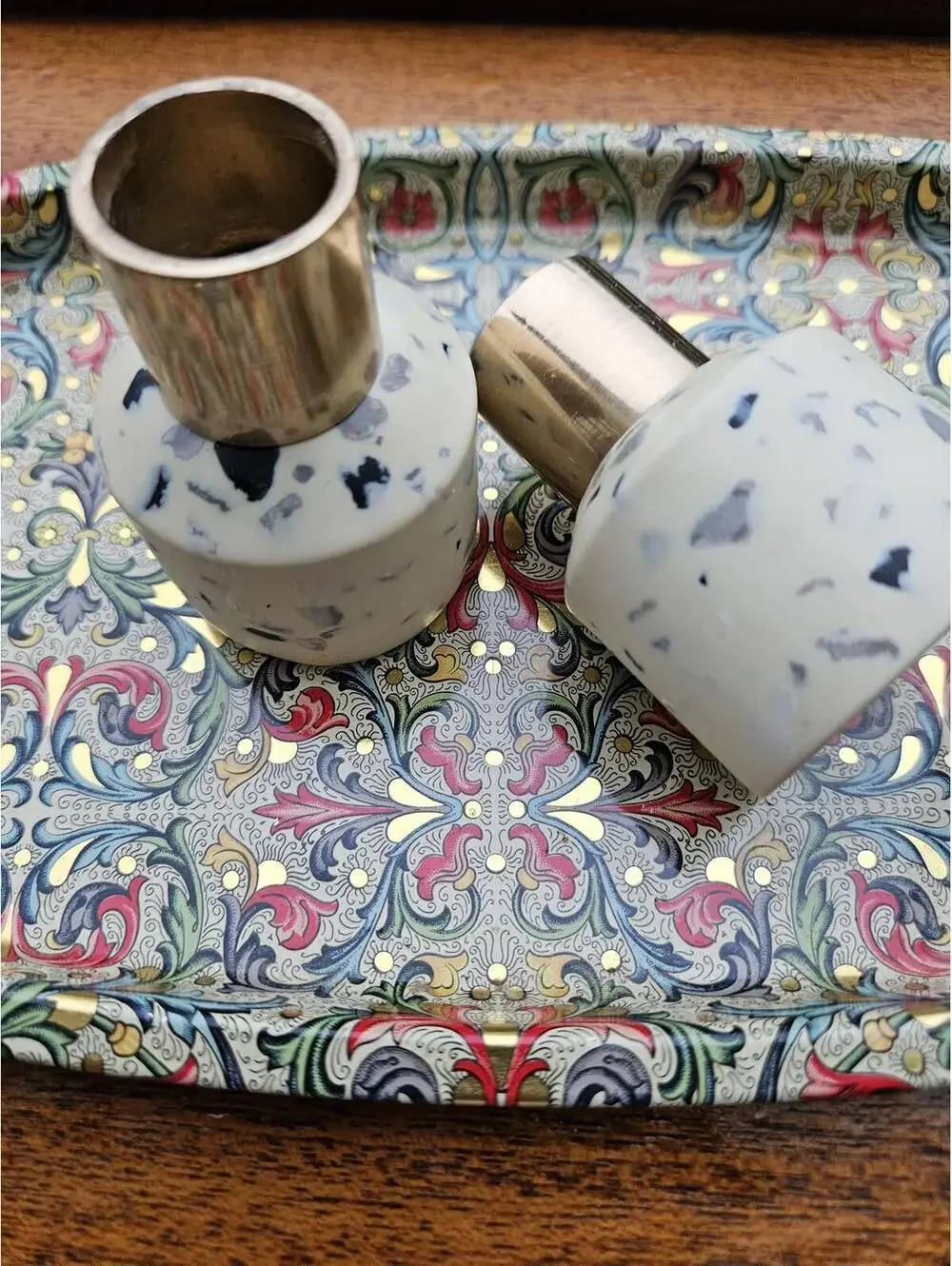Modern Terrazzo Candle Holder Set | Minimalist Speckled Gold Taper Candle